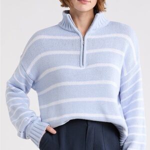 Splendid Light Blue and White Striped Turtleneck Sweater
